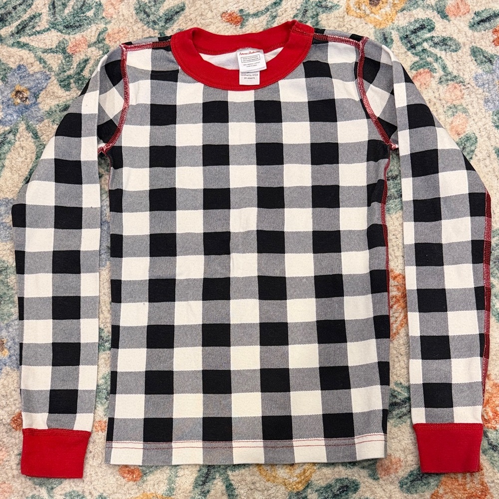 Hanna Andersson Black and White Plaid Shirt with Red Trim